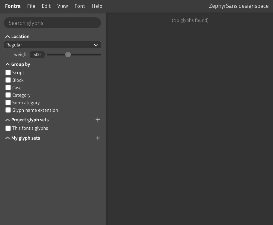 Fontra webapp with a new, empty file